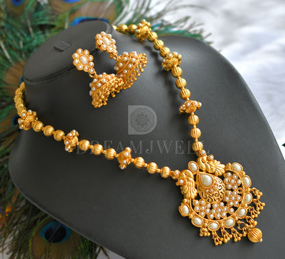 Antique gold tone Pearl beaded Peacock Necklace Set-dj03481