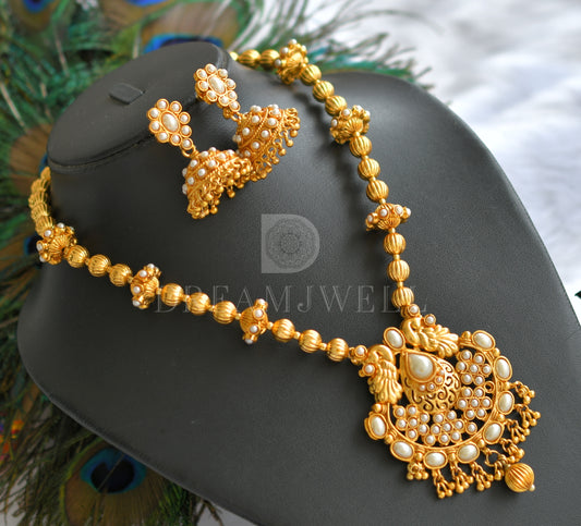 Antique gold tone Pearl beaded Peacock Necklace Set-dj03481