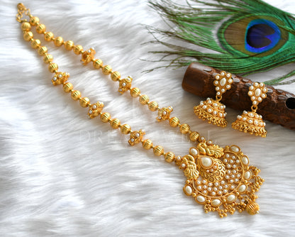 Antique gold tone Pearl beaded Peacock Necklace Set-dj03481