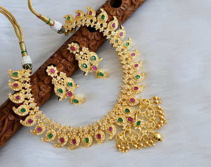 Gold tone ruby-emerald-white mango necklace set dj-01610