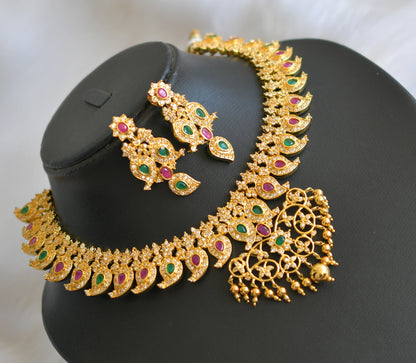 Gold tone ruby-emerald-white mango necklace set dj-01610