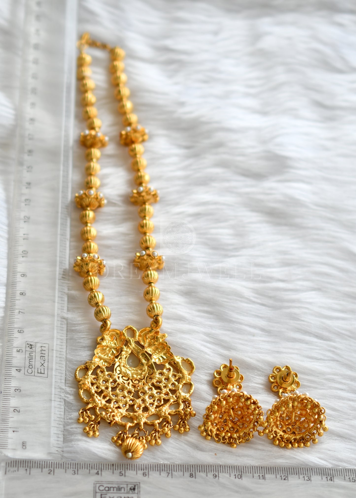 Antique gold tone Pearl beaded Peacock Necklace Set-dj03481