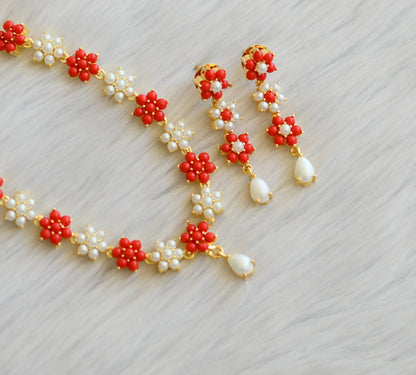 Gold tone pearl-coral stone Nakshatra necklace set dj-40963