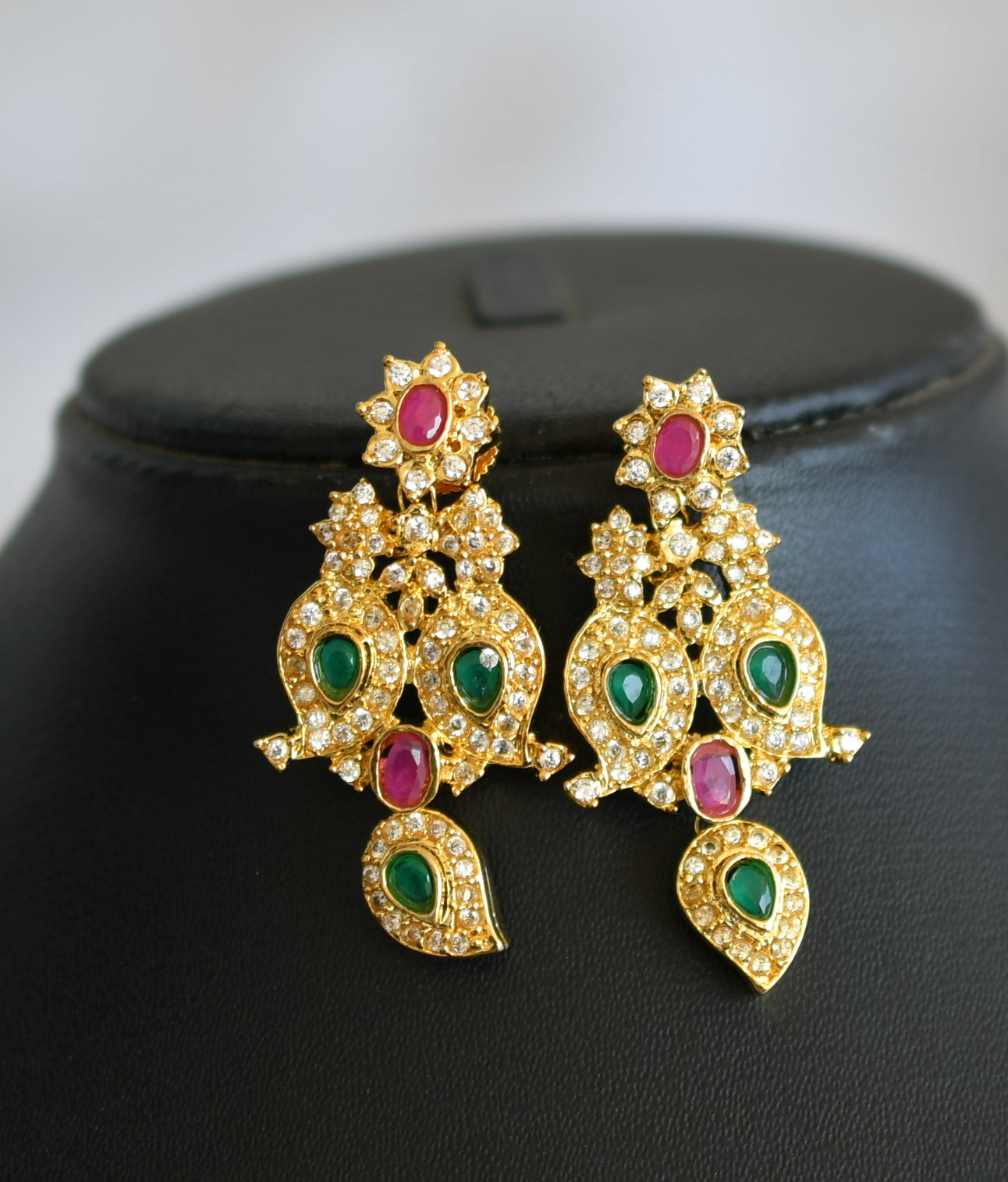 Gold tone ruby-emerald-white mango necklace set dj-01610