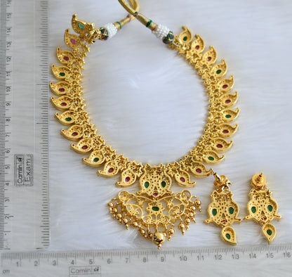 Gold tone ruby-emerald-white mango necklace set dj-01610