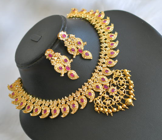 Gold tone ad-ruby mango necklace set dj-01609