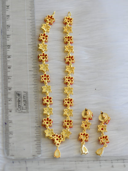 Gold tone pearl-coral stone Nakshatra necklace set dj-40963