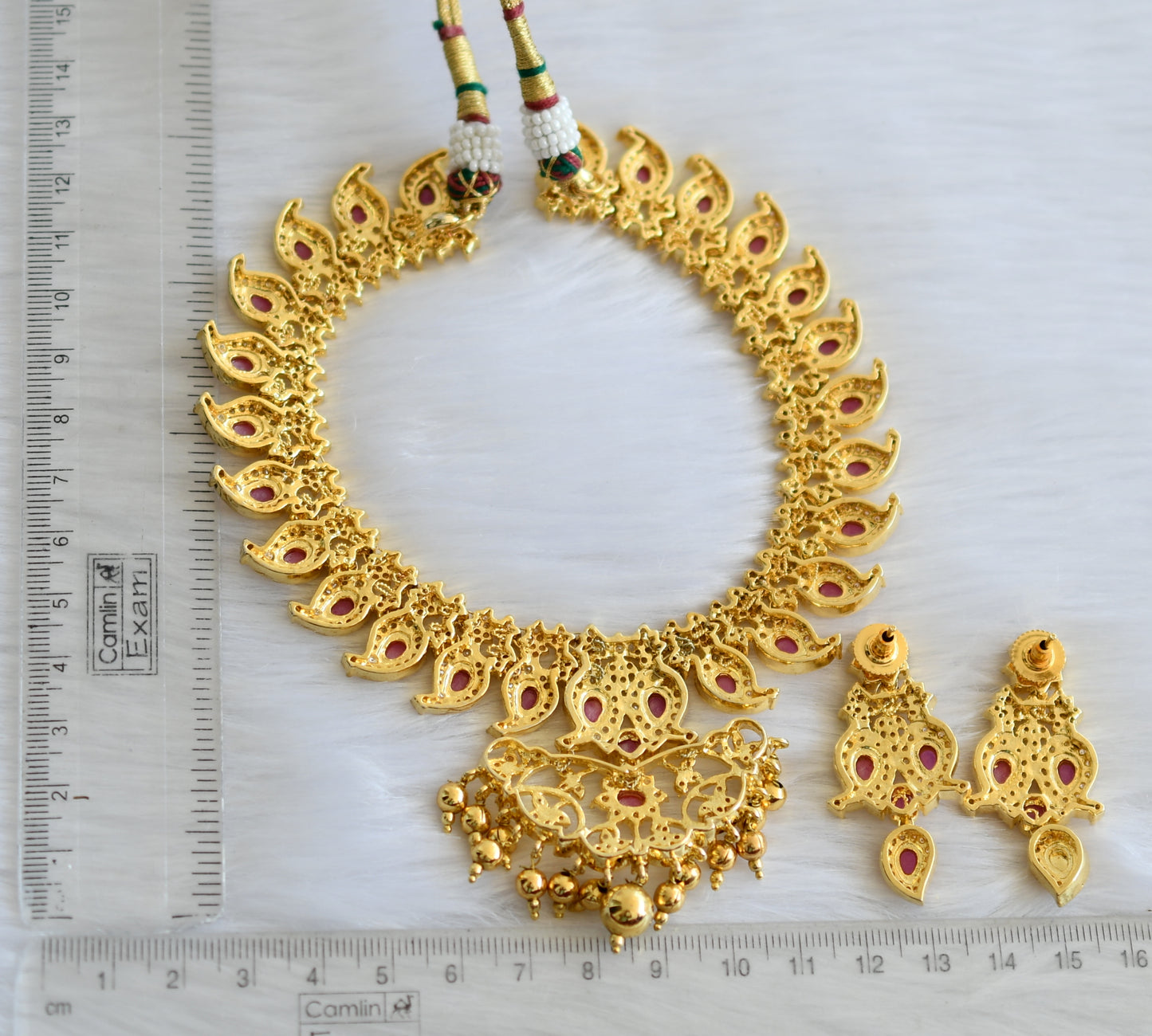Gold tone ad-ruby mango necklace set dj-01609