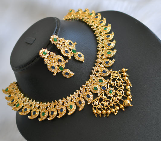 Gold tone ad emerald-blue-white mango necklace set dj-01612