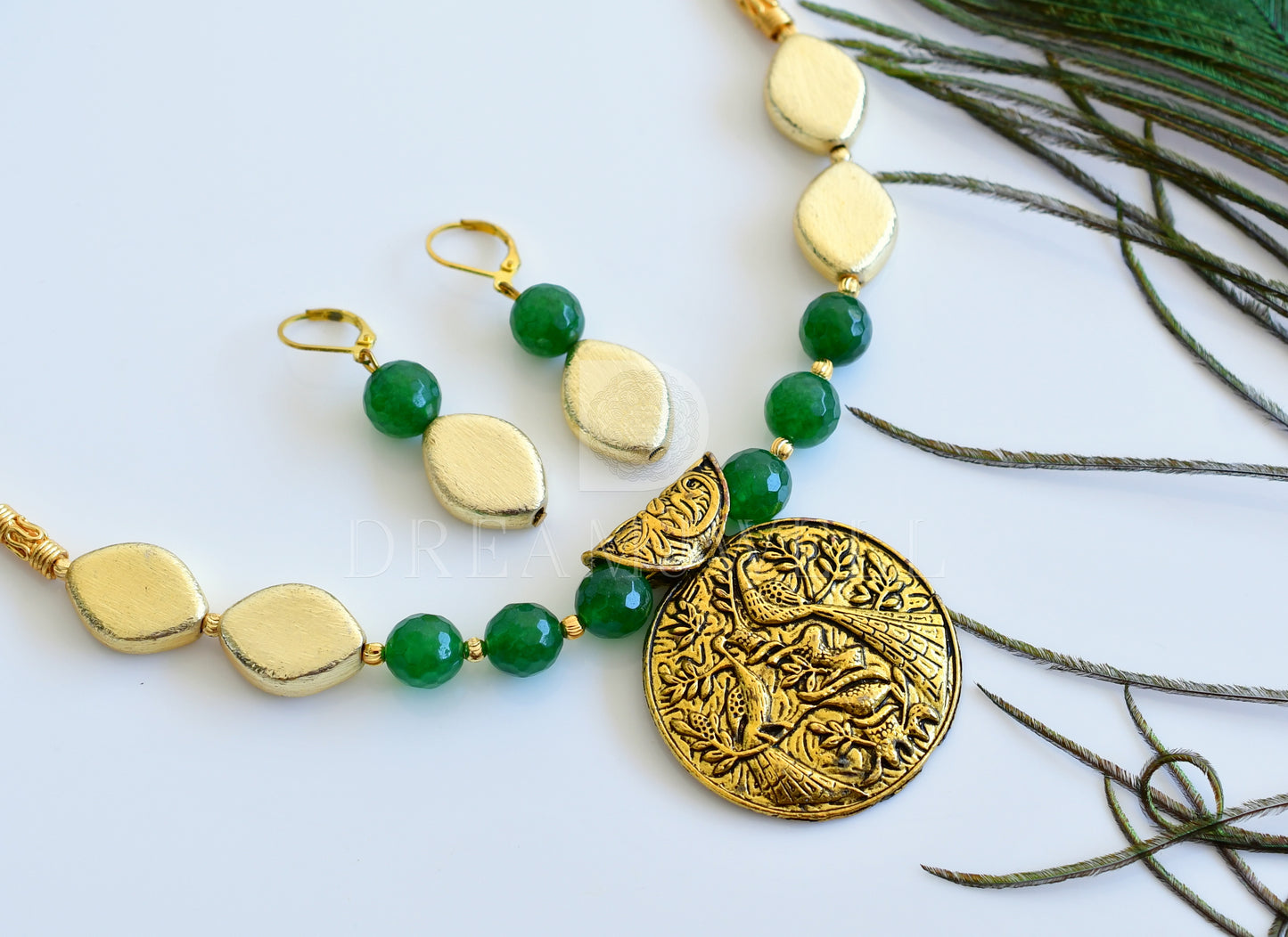 Antique Green agates necklace set dj35688