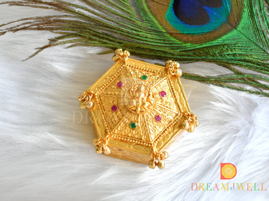 Gold tone Ruby-emerald Lakshmi gungroo Kumkum Box-dj16434