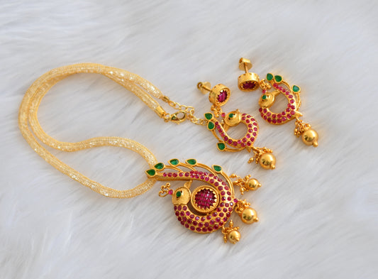 Gold tone ruby-emerald peacock necklace set dj-01800