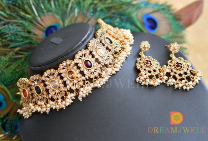 Matte finish Cz navarathna designer choker set dj-29870