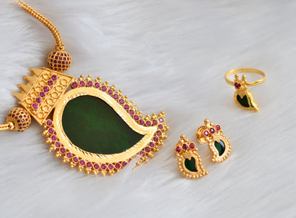 Gold tone pink-green mango Kerala style necklace combo set dj-39341