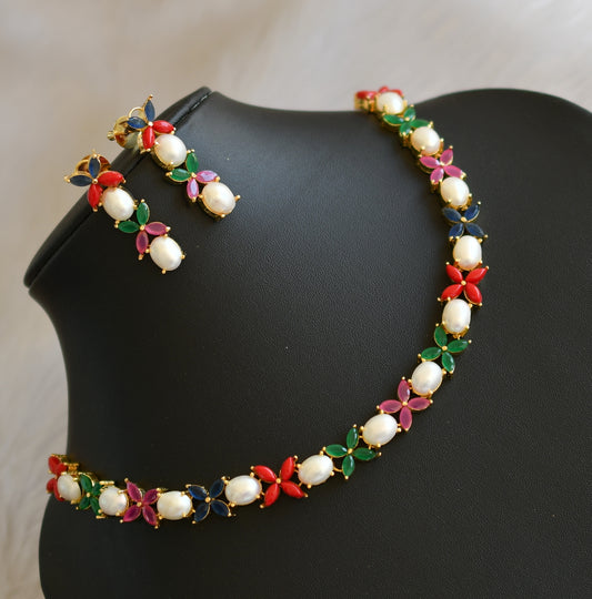 Gold tone navarathna stone necklace set dj-40961