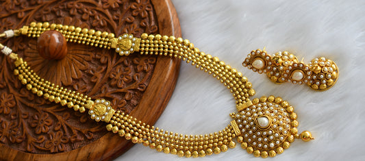 Antique gold tone pearl Lakshmi haar set dj-01863