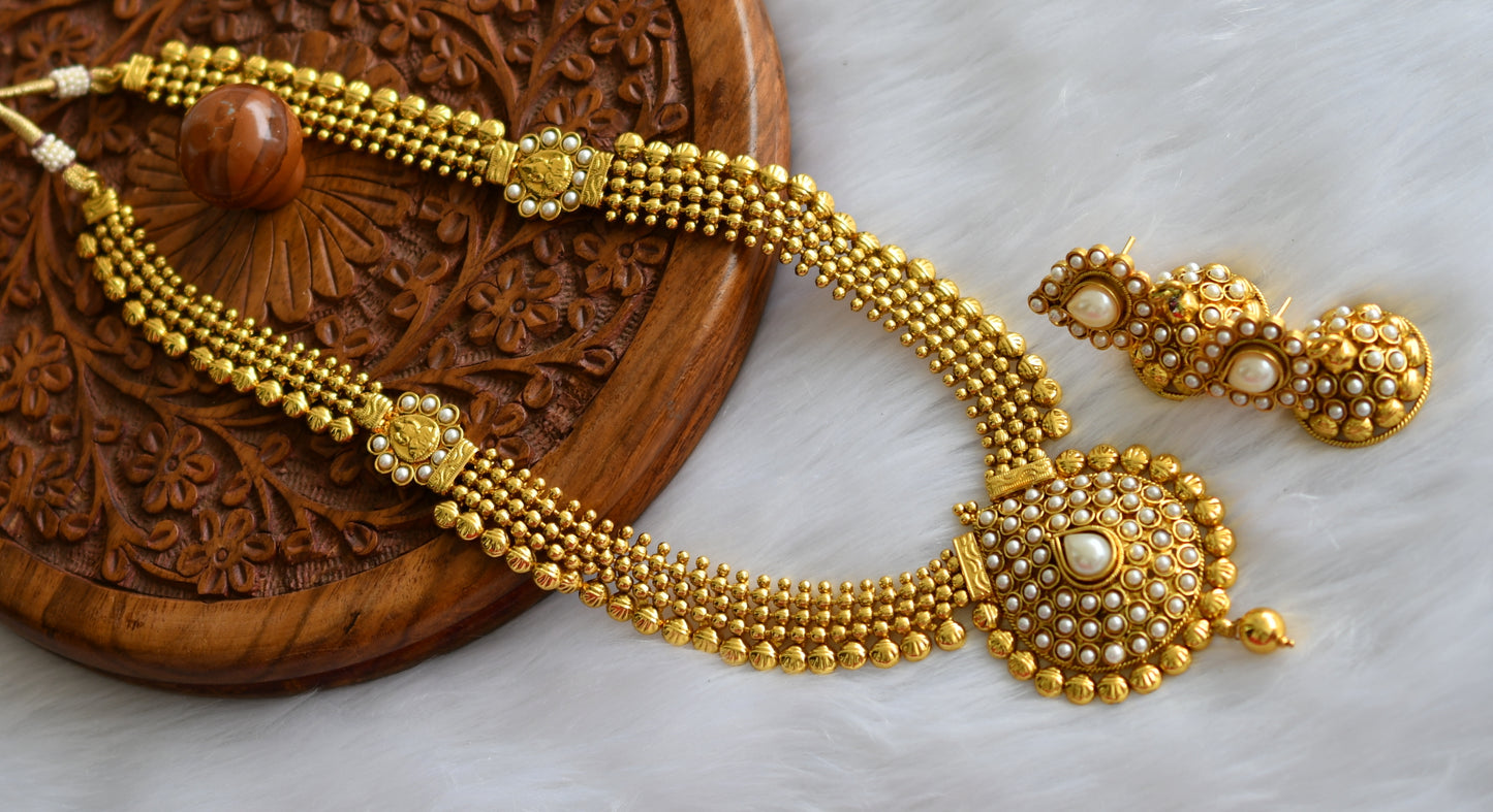 Antique gold tone pearl Lakshmi haar set dj-01863