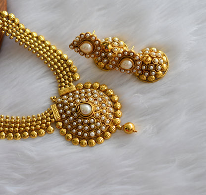 Antique gold tone pearl Lakshmi haar set dj-01863