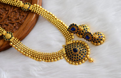 Antique gold tone blue Lakshmi haar set dj-01864