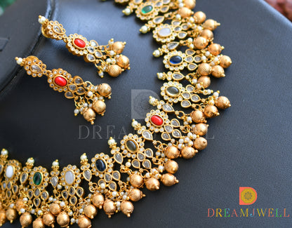 Matte finish navarathna designer necklace set dj-34476