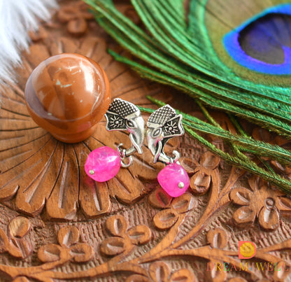 Silver tone pink-blue-yellow beads Ganesha pendant hand made necklace set dj-37946
