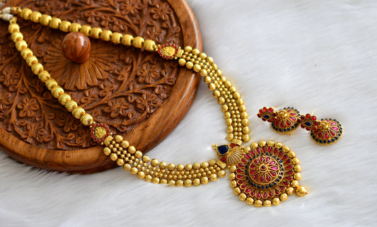 Antique Gold tone Blue-kemp Lakshmi haar set dj-01872