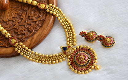 Antique Gold tone Blue-kemp Lakshmi haar set dj-01872