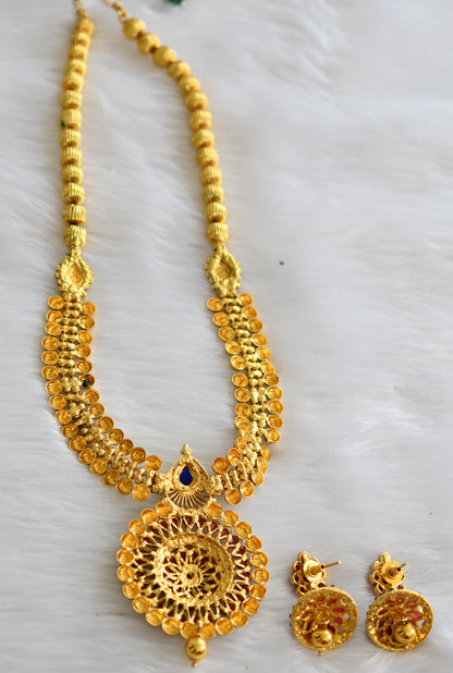 Antique Gold tone Blue-kemp Lakshmi haar set dj-01872