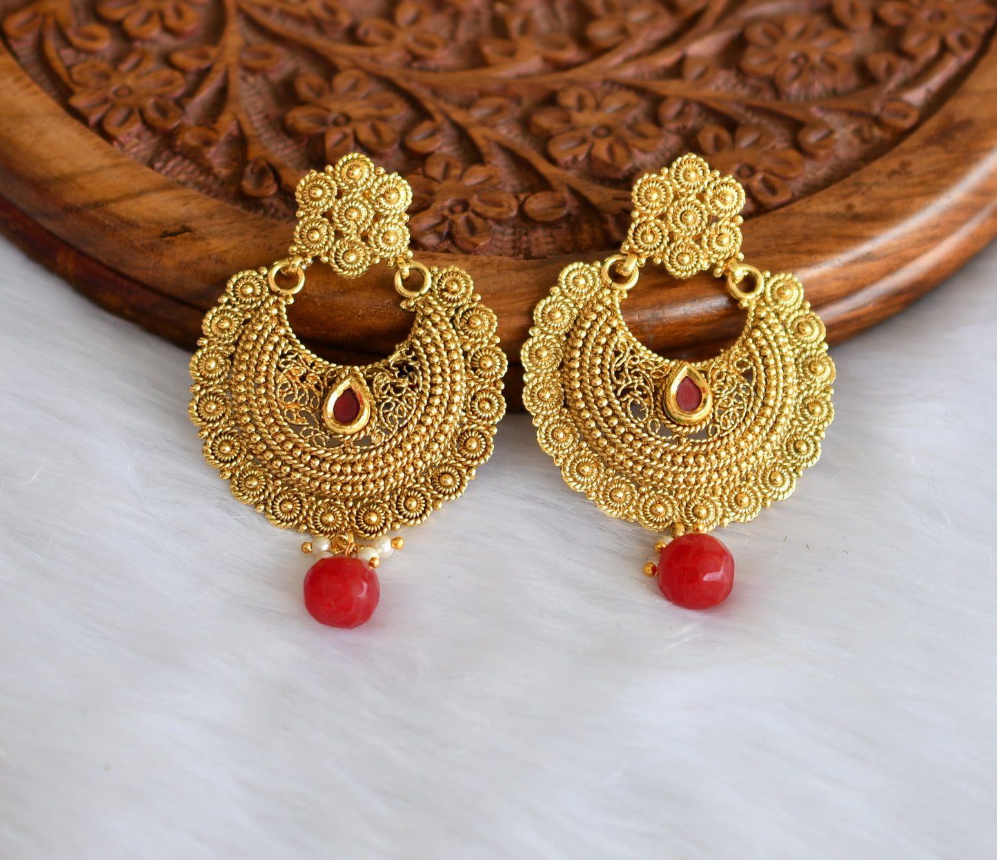 Antique royal red bali earrings dj-01875