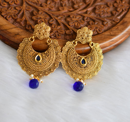 Antique gold tone blue bali earrings dj-01874