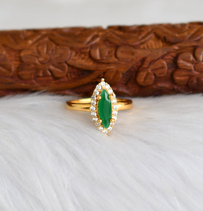 Gold tone cz white-green stone finger ring dj-40055