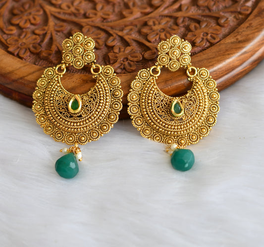 Antique gold tone emerald green bali earrings dj-01876