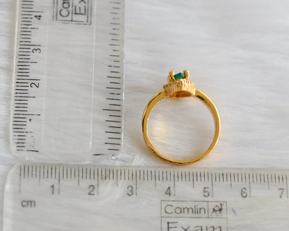 Gold tone cz white-green stone finger ring dj-40055