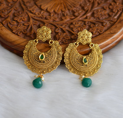 Antique gold tone emerald green bali earrings dj-01876