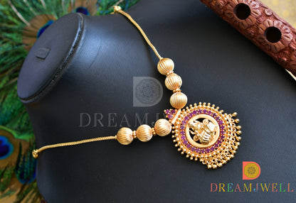 Gold tone ruby Lakshmi kodi chain necklace dj-34850