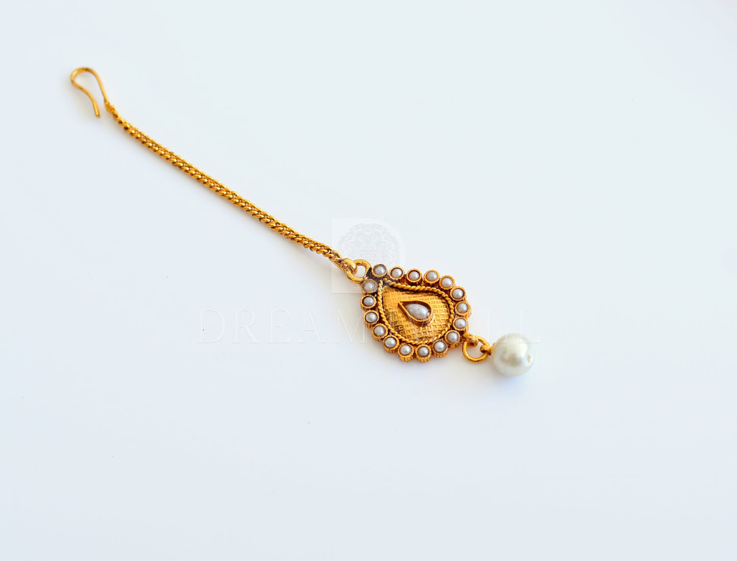 Antique gold Pearl Mango Necklace Set With Tikka dj-16707