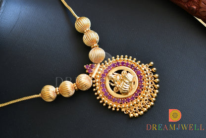 Gold tone ruby Lakshmi kodi chain necklace dj-34850