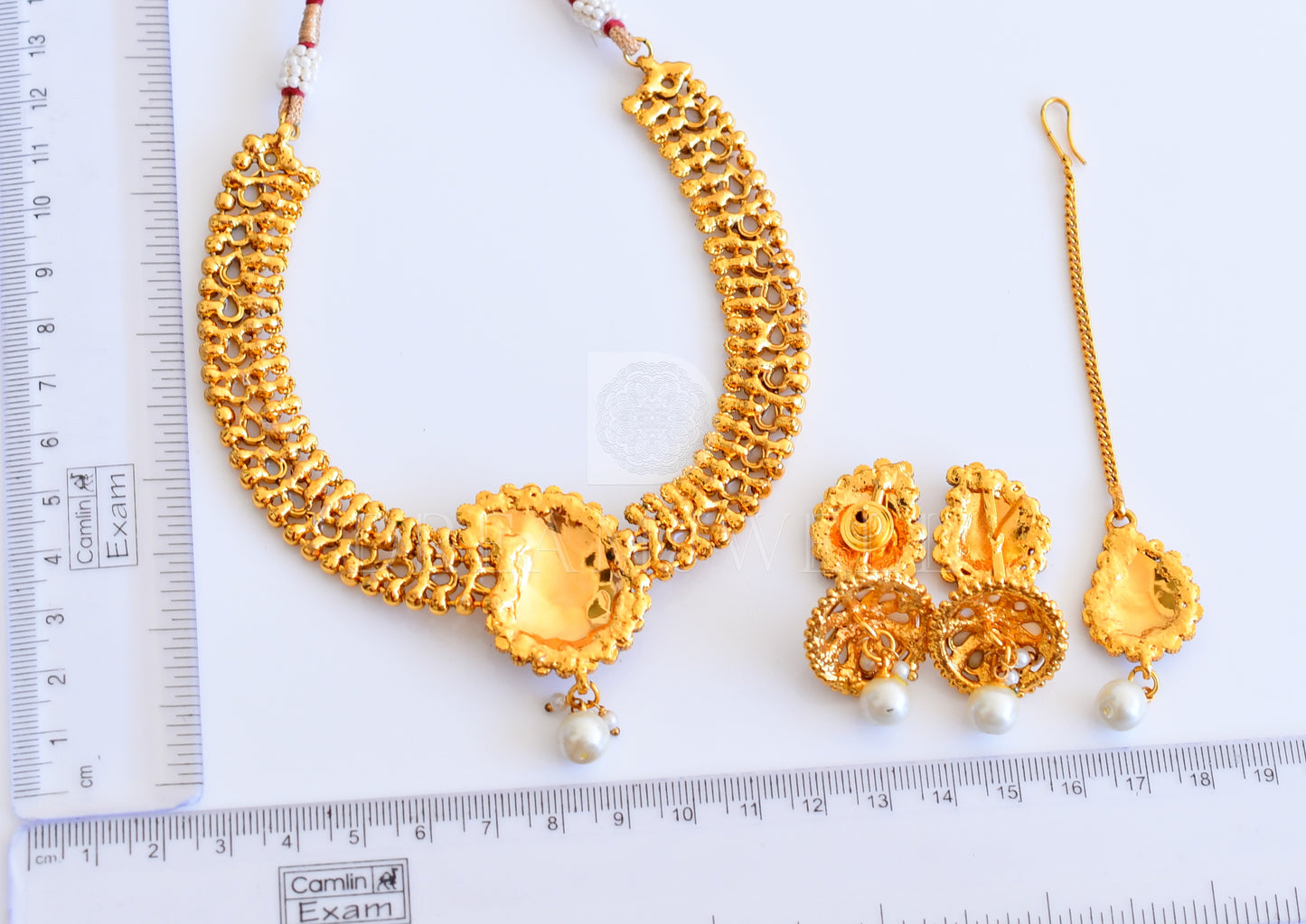 Antique gold Pearl Mango Necklace Set With Tikka dj-16707