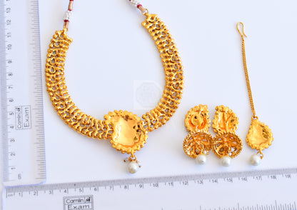 Antique gold Pearl Mango Necklace Set With Tikka dj-16707