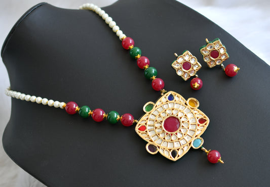 Gold tone Meenakari Navarathna kundan necklace set dj-14681