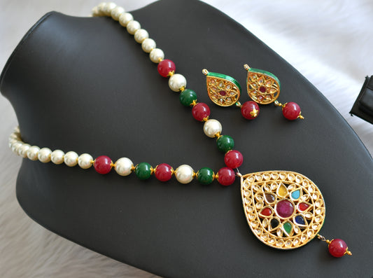 Gold tone Meenakari Navarathna kundan necklace set dj-14683