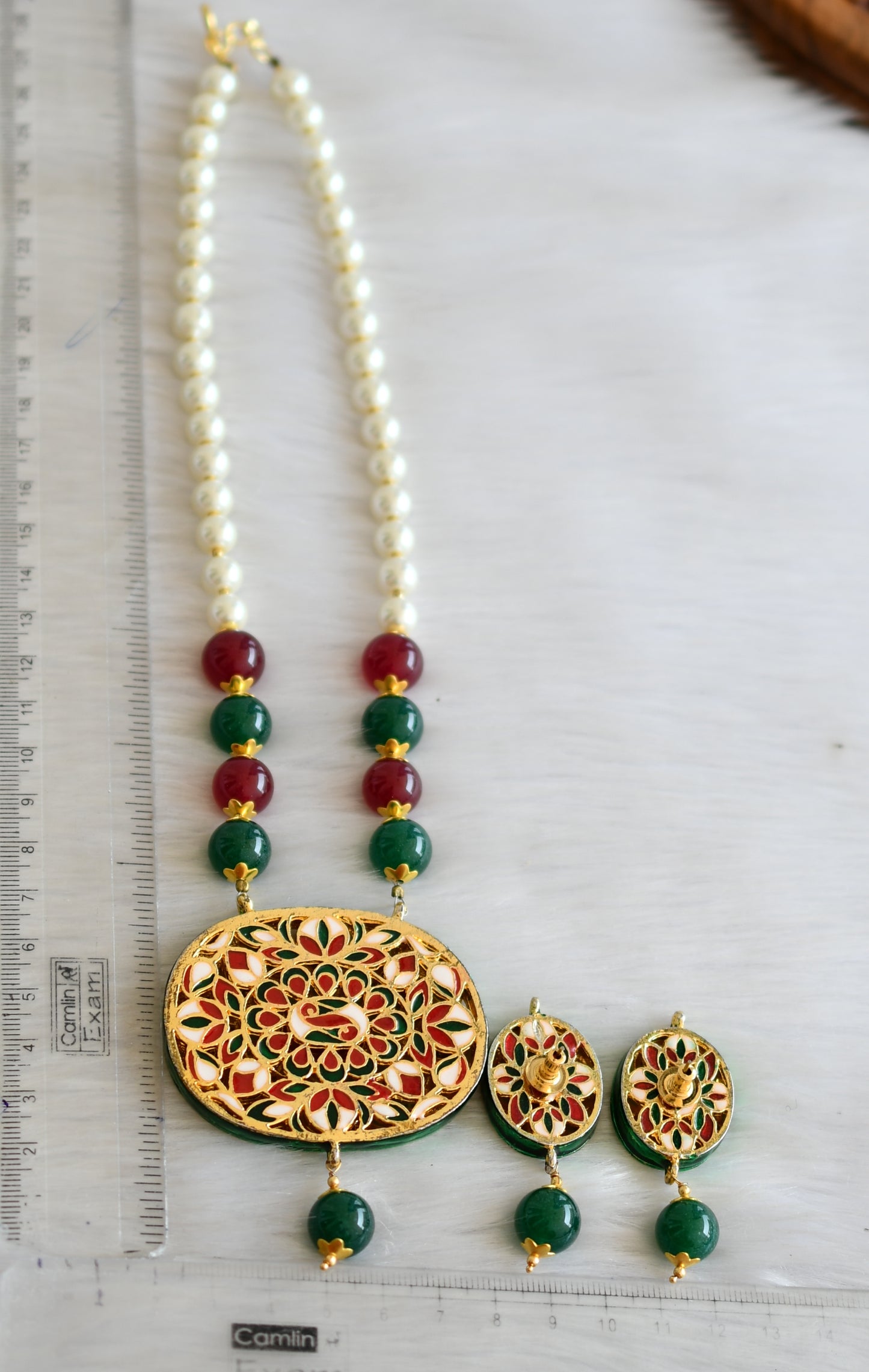 Gold tone Meenakari Navarathna kundan necklace set dj-14682