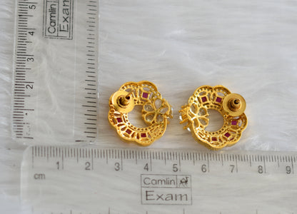 Gold tone cz ruby-white flower earrings dj-39364