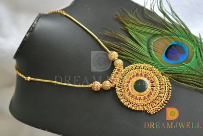 Gold tone pink- green round Kerala style necklace dj-37764