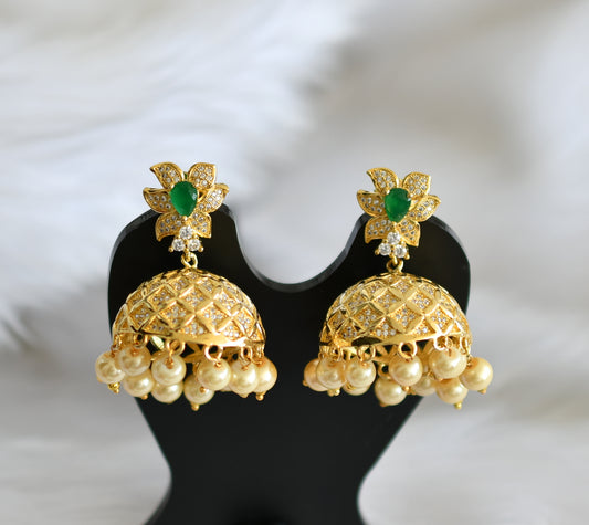 Gold plated cz white-emerald jhumkka dj-02212