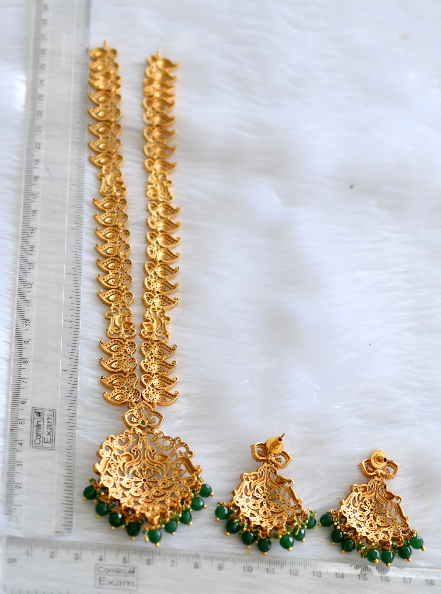 Matte finish cz ruby-green agates peacock haar set dj-31638