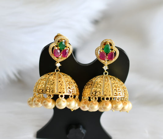 Gold plated cz ruby-emerald-white huge jhumkka dj-02216