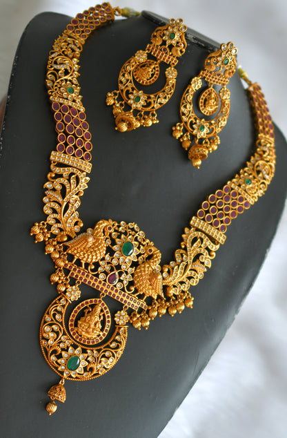 Matte finish ruby-green gold replica Lakshmi grand  haar set dj-32519