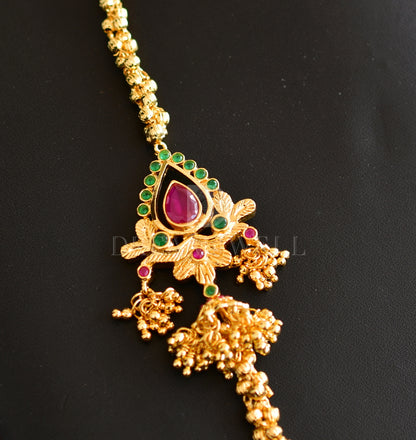 Gold tone ruby-emerald mugappu necklace set dj-03240