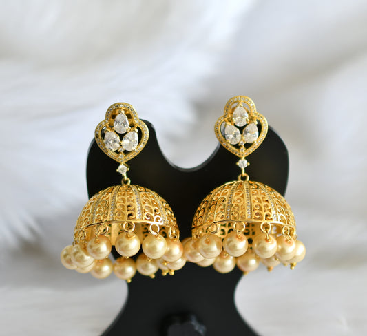 Gold plated cz white huge jhumkka dj-02217